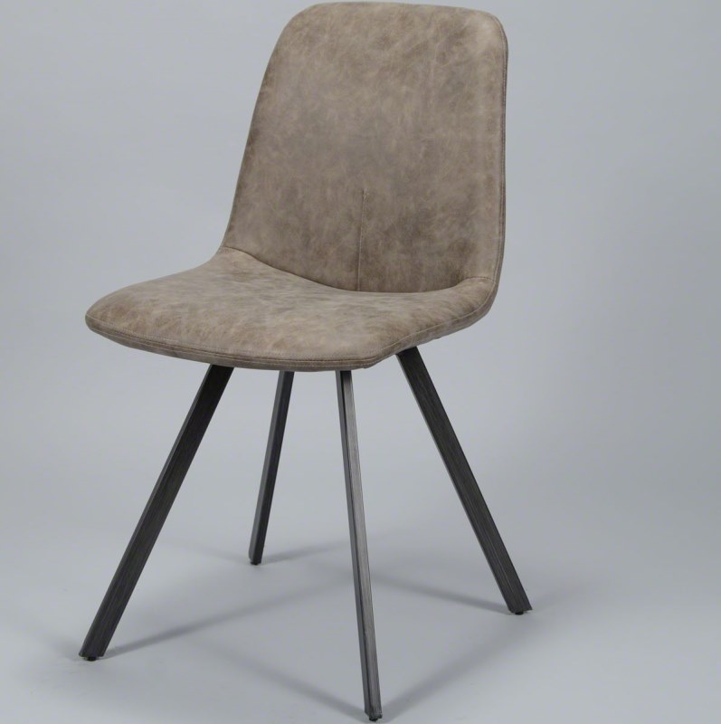 Skotty - spisebordsstol i fladt stål og brunt læder