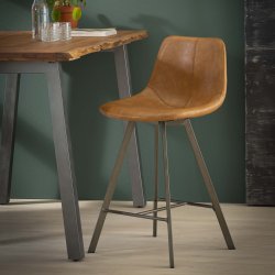 Covey - barstol i metal og brunt lder look.
