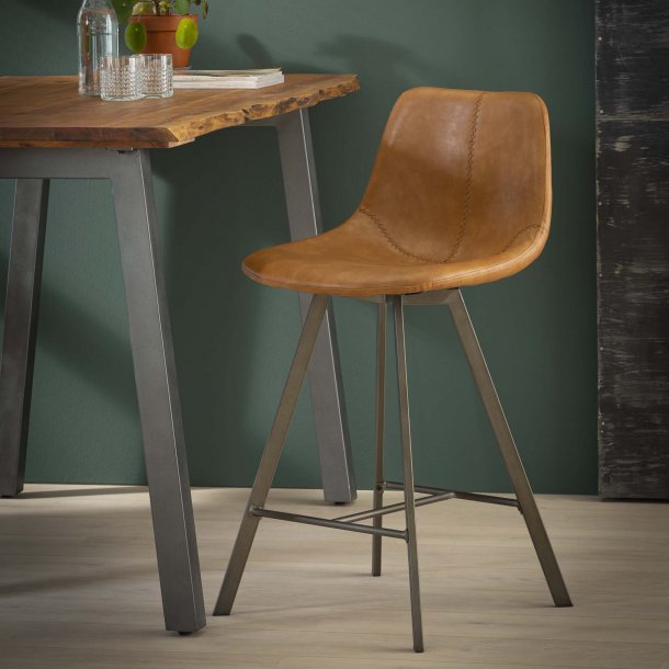 Covey - barstol i metal og brunt lder look.