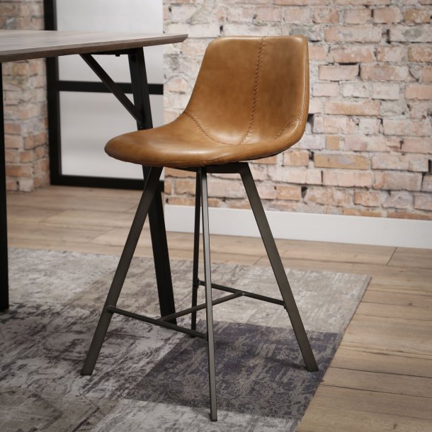 Covey - barstol i metal og brunt læder look.