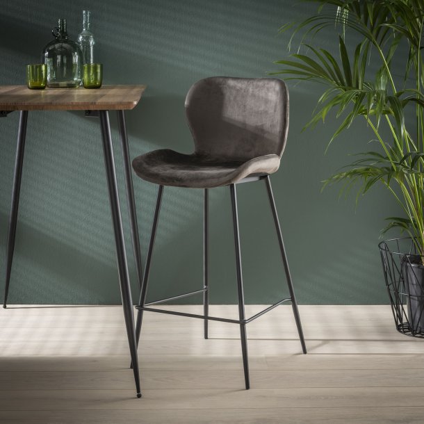 Velvet - barstol i sort metal og antracit gr velour.