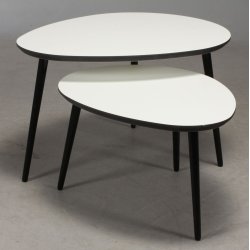 CT 20 - dr�beformet sofabord i hvid laminat med sorte tr�ben, 3 st�rrelser.