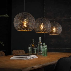 Z 8103 - Loftlampe i sort-brun metal med 3 lampeskrme.