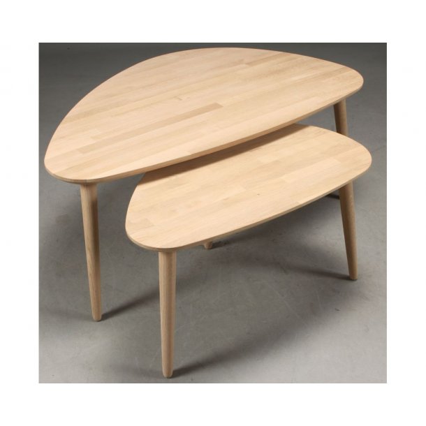 Lumber - sofabord i massiv eg,  organisk trekant 93 x 65 cm Højde 45 cm Hvid olieret