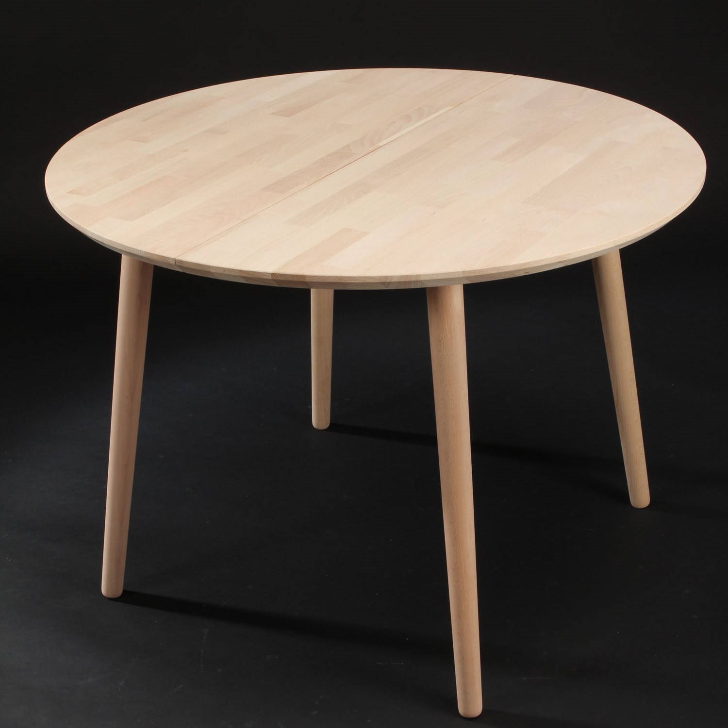 Lumber - rundt spisebord ø 100 cm, med 1 tillægsplade, massiv bøg Ubehandlet